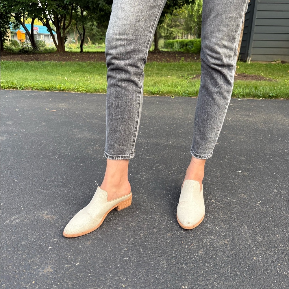 Frye Leather Mules with Wooden Heel